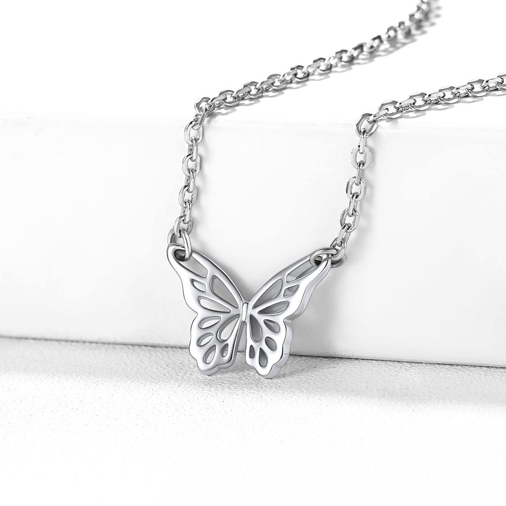 [ChicSilver] Butterfly Necklace for Women - Popular Sterling Silver 925 - Butterfly Design - Openwork - 40cm + 5cm - Accessory