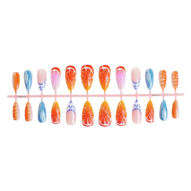 

Popular 3D Detachable Orange Fake Nails Set - 24 Pieces