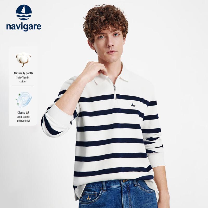 Navigare Men's 2025 Fall Loose Striped Polo Sweatshirt