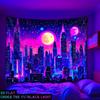 Cyberpunk Neon City Tapestry Vaporwave Purple Blue Gradient Starry Sky Wall Hanging for Gaming Room, Bedroom & Dorm Decor