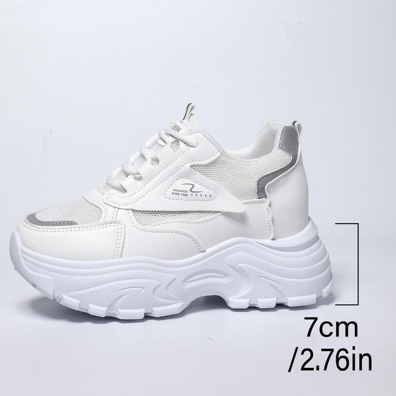 Fashion Plus Size 2025 Mesh Women's Vulcanize Shoes Outdoor Breathable Increase Height Lace Up Sneakers Versatile Ladies Casual Shoes