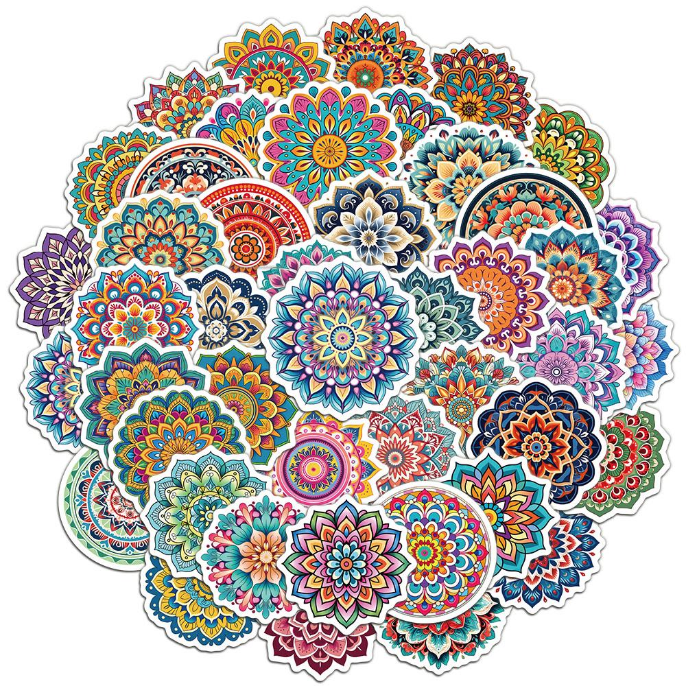 50PCS Colorful Mandala Graffiti Paper Initiative Personalized Cool Decoration Handbook Material DIY Phone Case Stickers