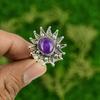 925 Silver Natural African Amethyst Flower Statement Crown Chakra Ring Jewelry