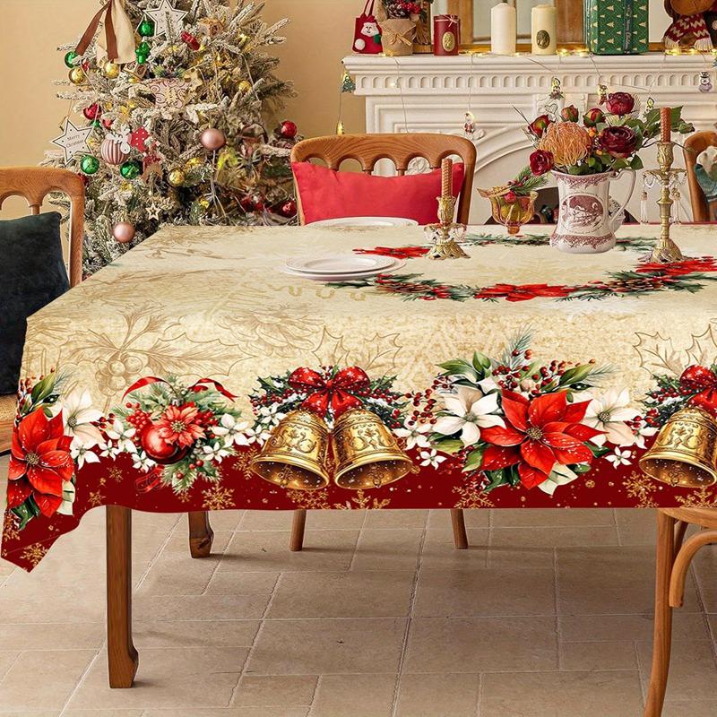 Vintage Christmas Tablecloth Poinsettia Bell Table Cover Christmas Decorations for Home 2026 Xmas Gifts Navidad Noel New Year