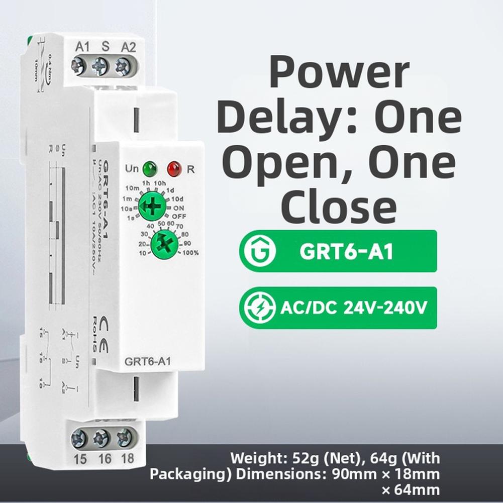 GRT6-A1 Single Function Time-Relay 1SPDT Adjustable Power On Timer Delay Relay Wide Adjustable Timing Range (0.1s – 10 Days)