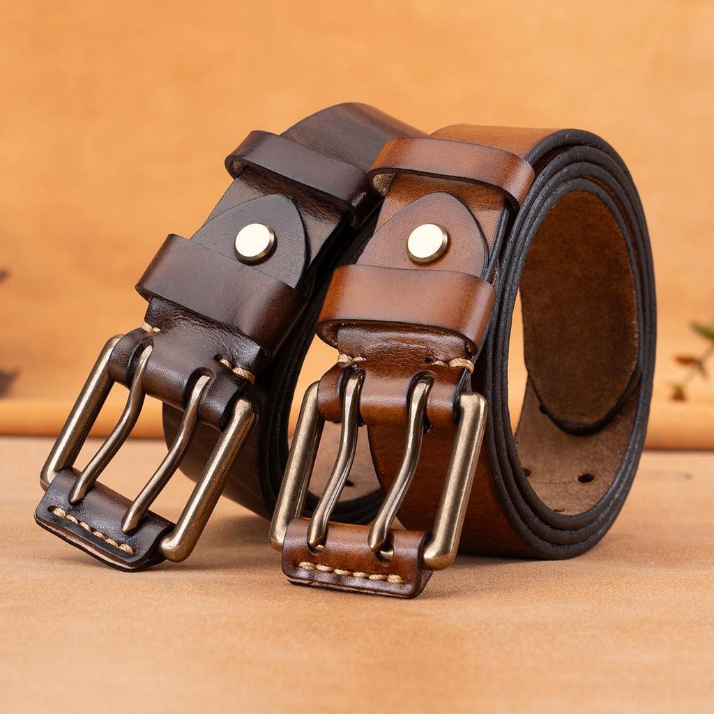 Men's Genuine Leather Pin Buckle Belt - Retro Style for Casual Wear