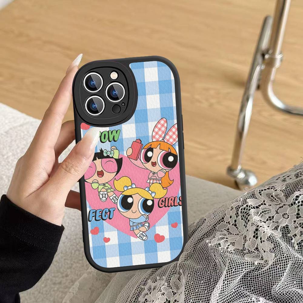 

P-Powerpuff-GirlS For IPhone 16 15 14 16E 13 12 11 Pro Max Plus Phone Leather Case iphone 13