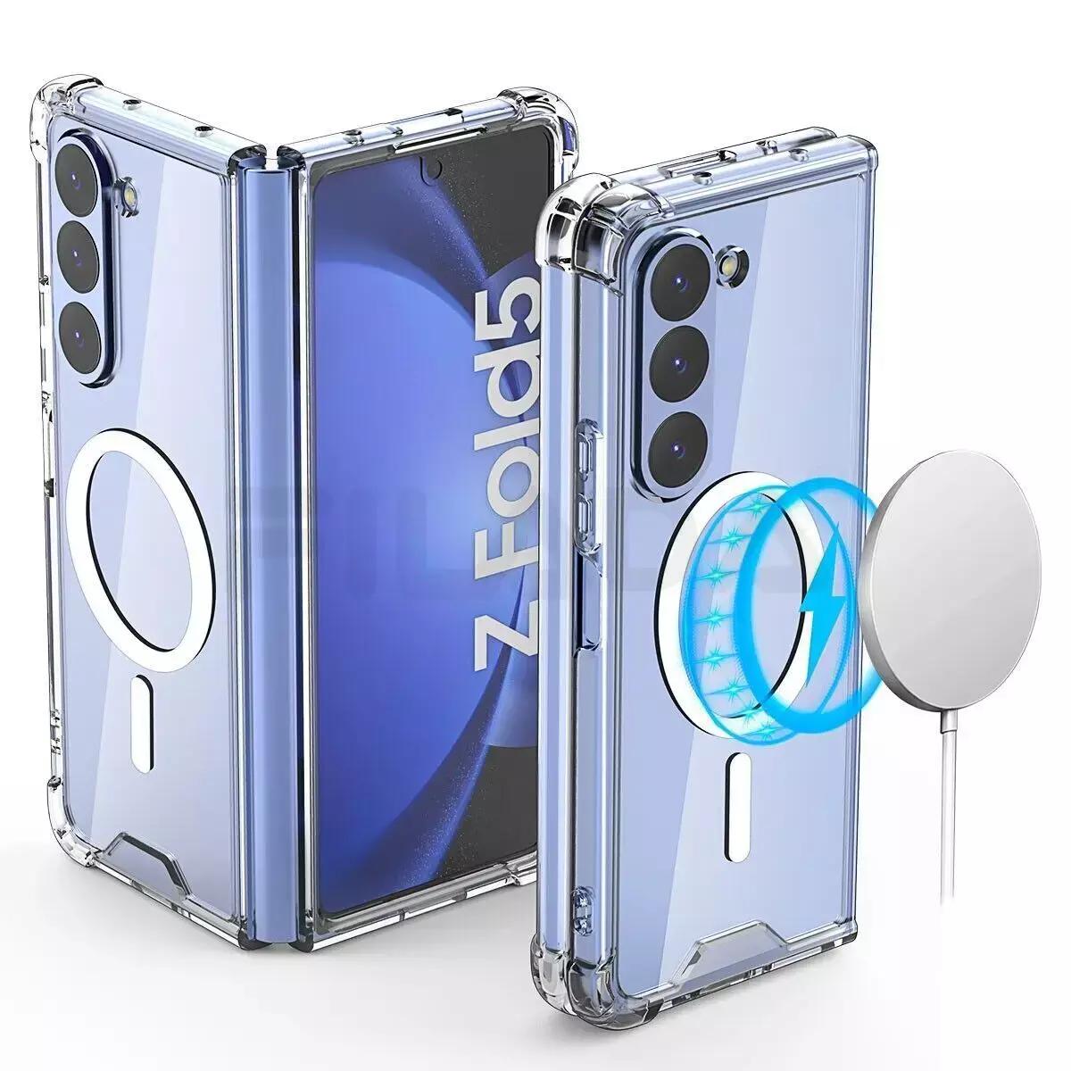 

Чехол Magsafe для Samsung Galaxy Z Fold 5 4 3, прозрачный силиконовый чехол из ТПУ, магнитный, с беспроводной зарядкой, складной противоударный прозрачный чехол