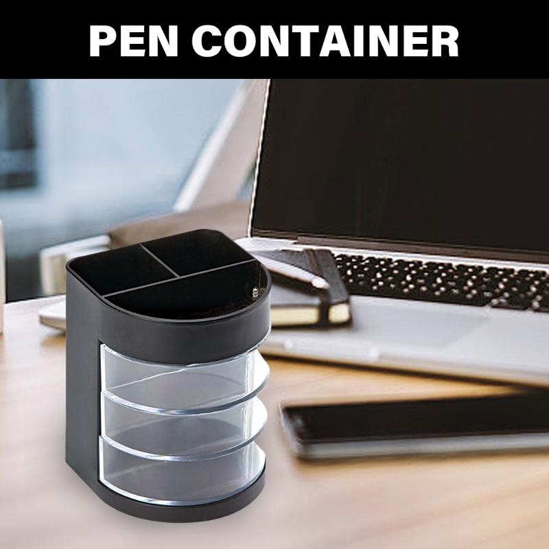Multifunctional Pencil Holder with 3 Rotating Compartments Desktop Pen Organizers Storage Box Office Desk Organization