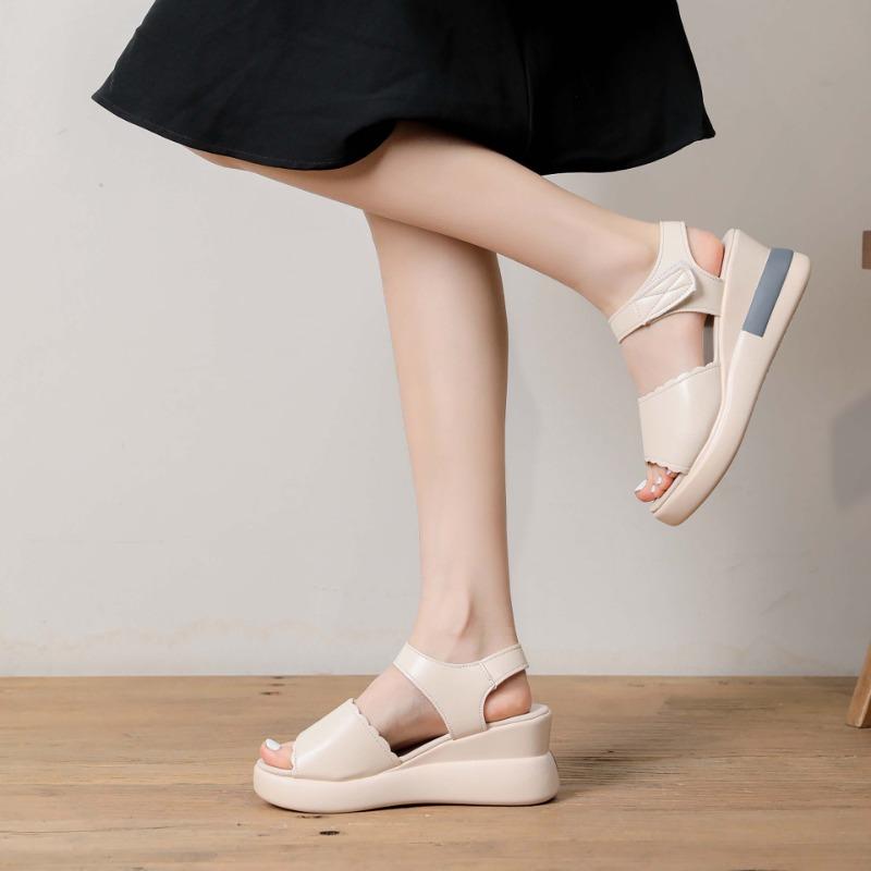 thick-soled wedge sandals women's summer new muffins and one-word buckle with open-toed women's casual sandals