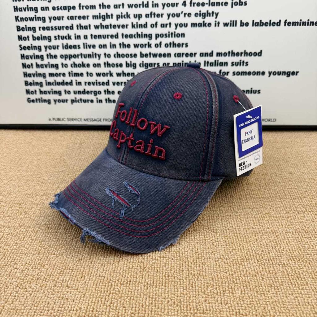 Simple and Old Washed Letter Embroidery Baseball Cap, Ripped Edging Cap, Men's and Women's Versatile Sun Hat