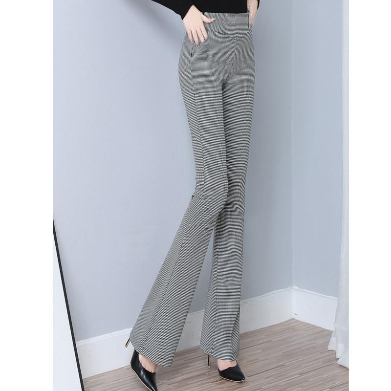 Micro Flare Pants Plaid High Waist Drape Pattern Full Print Trousers Spring New Thin Casual Houndstooth Women Pants Chic Vintage