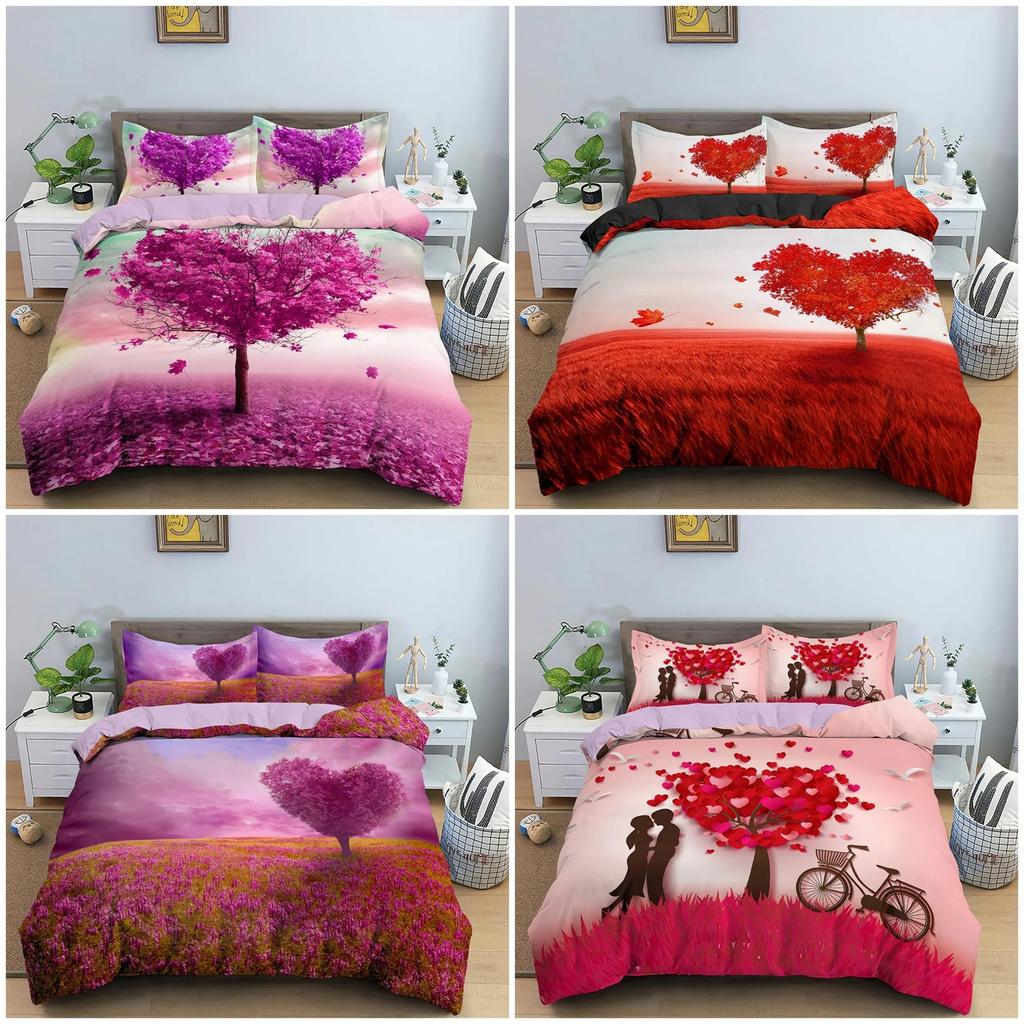 Top Heart-Shaped Tree Bedding Set Soft Quilt Cover Romantic Style Duvet Cover Set Full Queen King Bedclothes Valentine'S Day