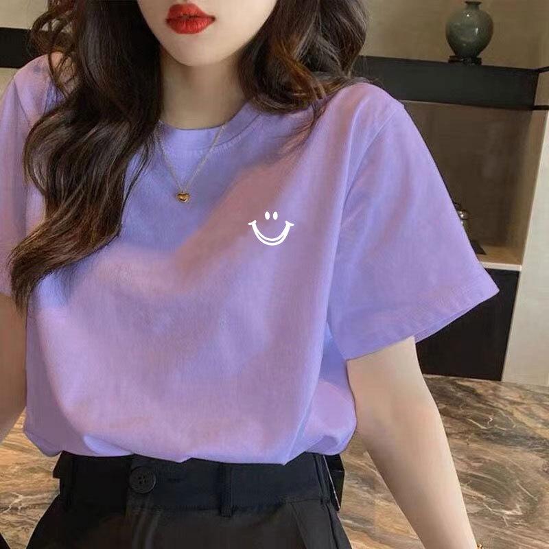 New Cotton T-shirt Women's Spring Summer Large Size Wide Loose Red Short Sleeve Snake Life Clothes Half Sleeve