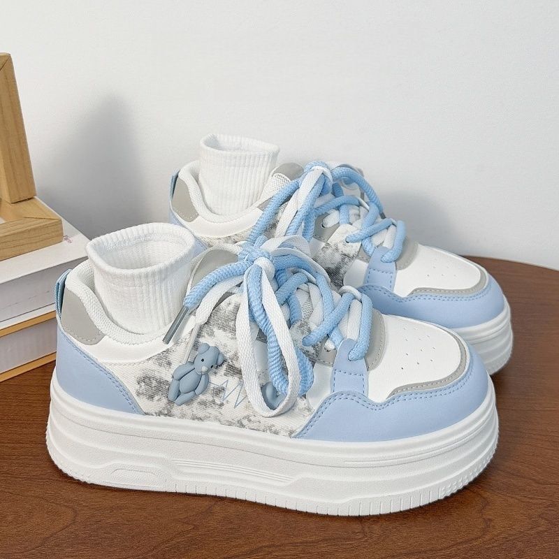 thick-soled bread pink women s new spring and autumn chic niche versatile campus wind shoes 40 синий