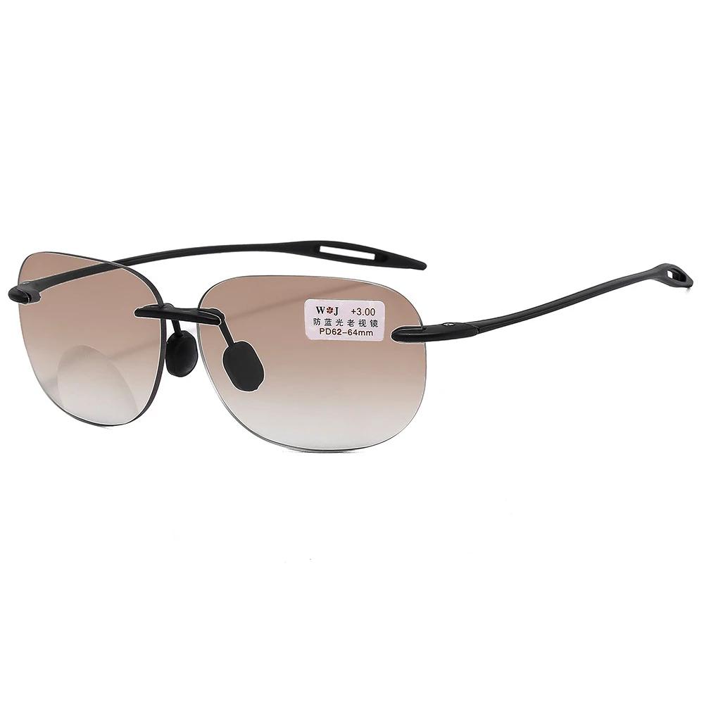 

Women Anti-Blue Ray Reading Glasses Unisex Vintage Retro Square Bifocal Glasses Presbyopia Ultralight Rimless Sunglasses Diopter +4.0