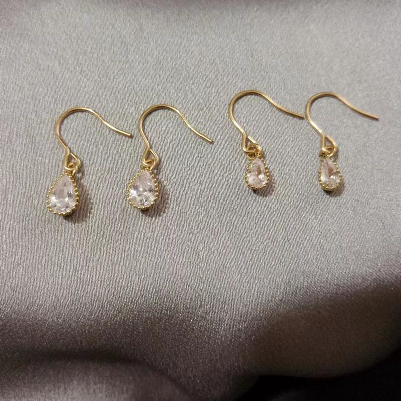 S925 Sterling Silver Drop Shape Jeweled Pendant Anti-Allergy Earrings for Women