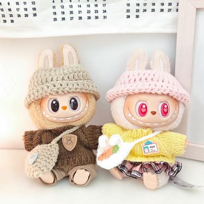 Für 17 cm Labubu Puppenkleidung, modische Kleidung, Kapuzenpullover, Puppenkleidung, farblich passende Kapuzenpullover, Puppenzubehör, süße Dekoration, kleine Tücher