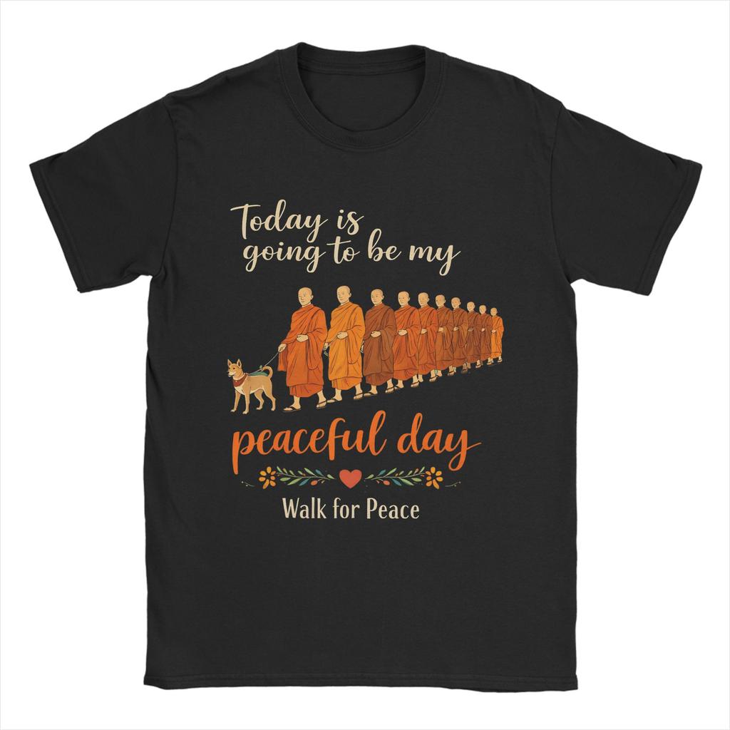 Walk for Peace Buddhist Monks Inspirational Journey TShirts for Men  Vintage  Cotton Tees Round Collar Short Sleeve T Shirt