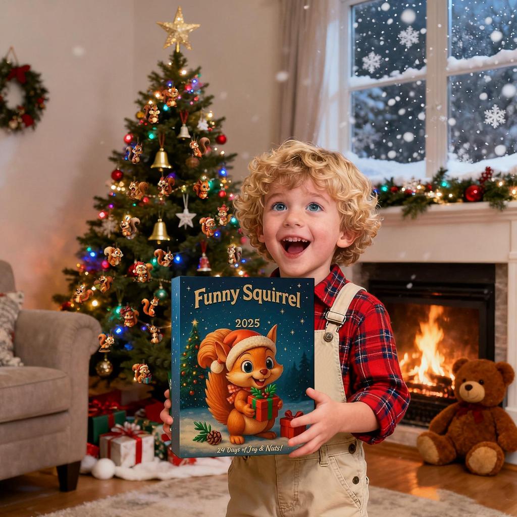 Christmas Advent Toy 2025 2D Flat Acrylic Squirrel Themed Christmas Ornament 24 Days Squirrel Pendant Countdown Calendar for Kid