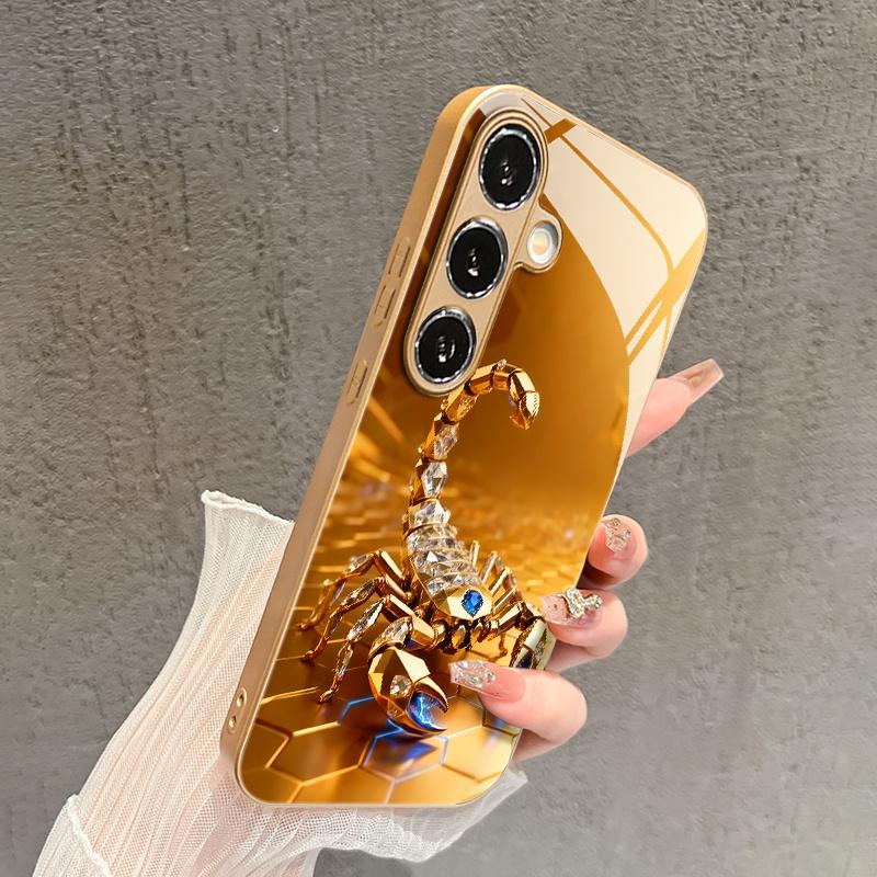 Advanced Golden Scorpion Pattern Glass Phone Case Suitable for Samsung Galaxy S26 S25 S24 S22 S21 S20 FE/Ultra/Plus Hard Case