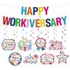 Work Anniversary Decorations,Pre-Strung Iridescent Happy Workiversary Banner,Work Office Party Decoration - 1PCS Anniversary Party Banner 8 PCS