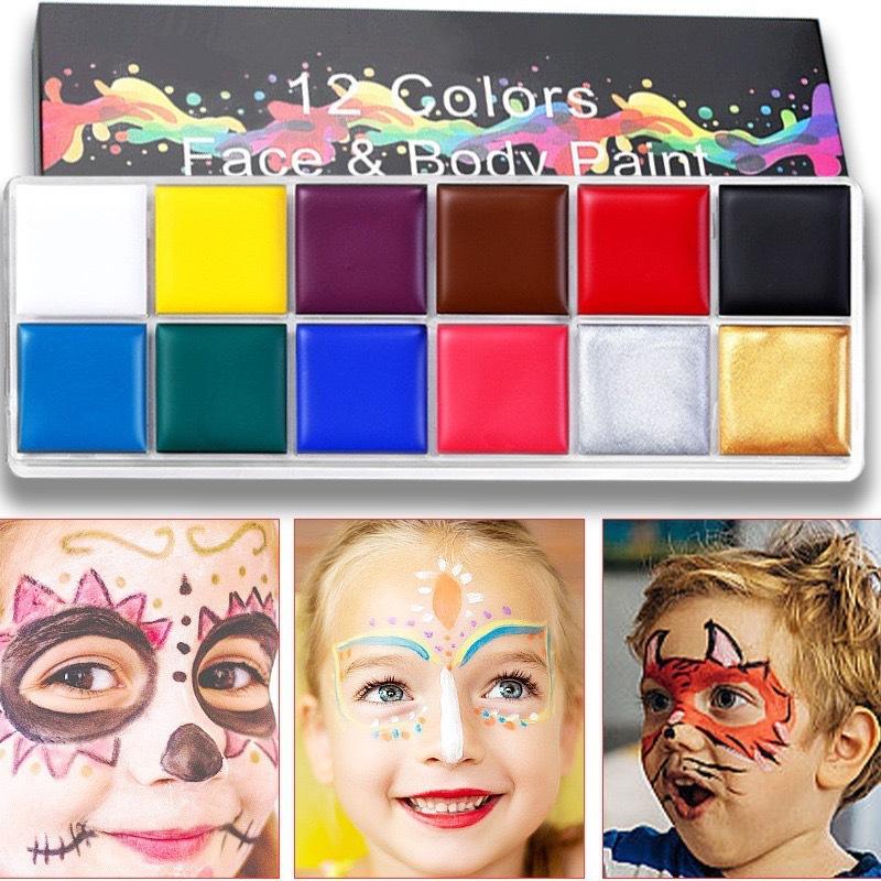 12 Colors Body Paint Halloween Easter Fan Face Paint Kit Safe Non-Toxic Washable Body Face Paint