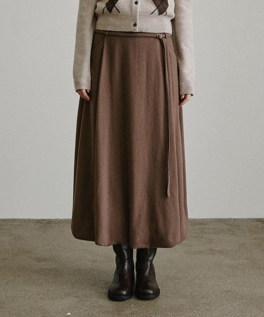 Artid Wool Belted Balloon Skirt_Brown