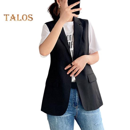 Dámská obchodní vesta s rozepínací límec na jeden knoflík zapínání bez rukávů střední délka formální kancelářský oděv jednobarevný cardigan vesta do práce