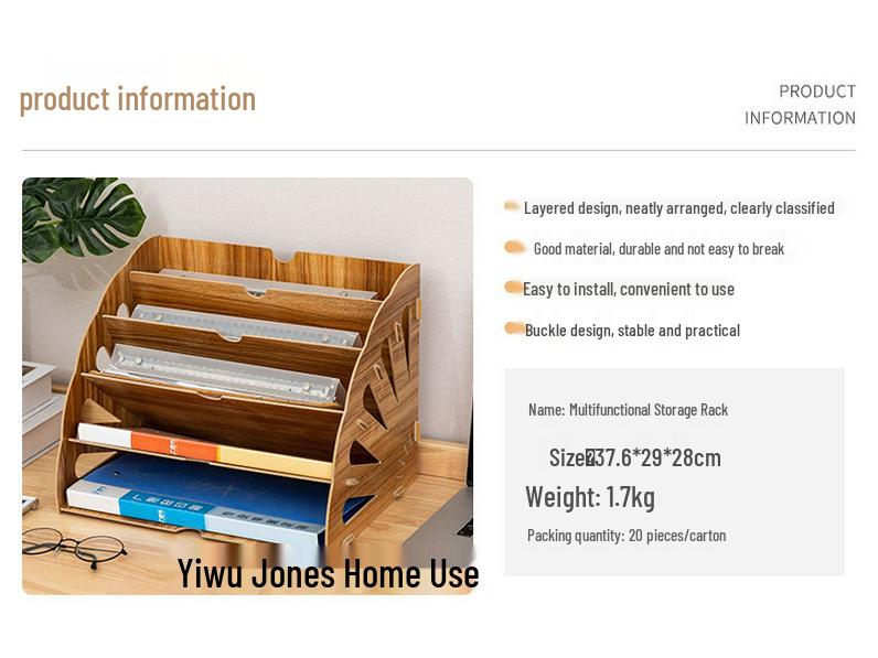 Multi-Layer Wooden Desktop Organizer for Office Supplies and A4 Documents