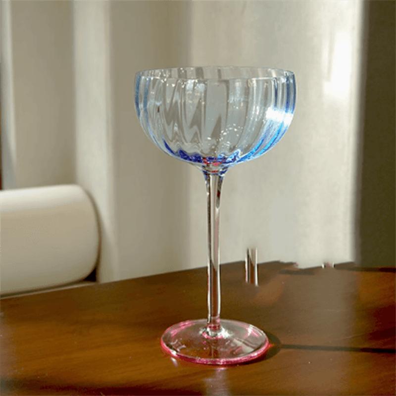 Colorful Glass Vertical Stripes Petal Shaped Glasses Goblet Grape Wine Glass Red Wine Glass Dessert Glass Bowl