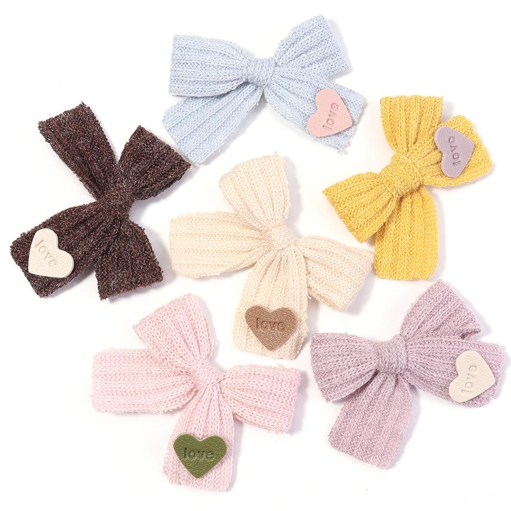 

6pcs 4.5x5.5cm Knitted Woolen Bows Sweet Love Heart Tag Bowknots For DIY Handmade Clothing Headwear Gifts Decoration Accessories 4.5x5.5cm