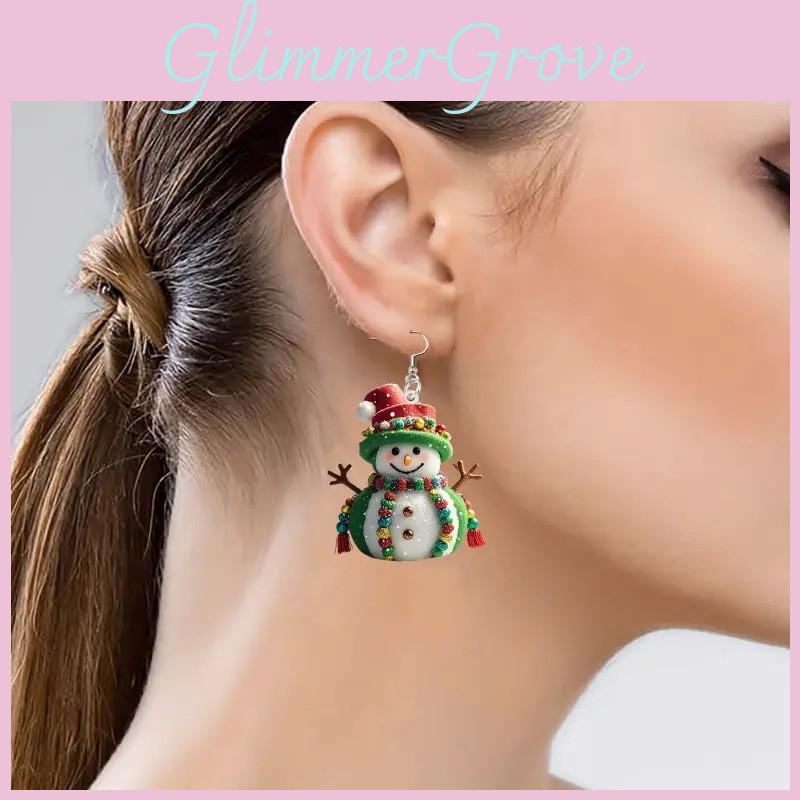 Christmas Themed Snowman Pattern Women Acrylic Earrings For Seasonal Fashion
