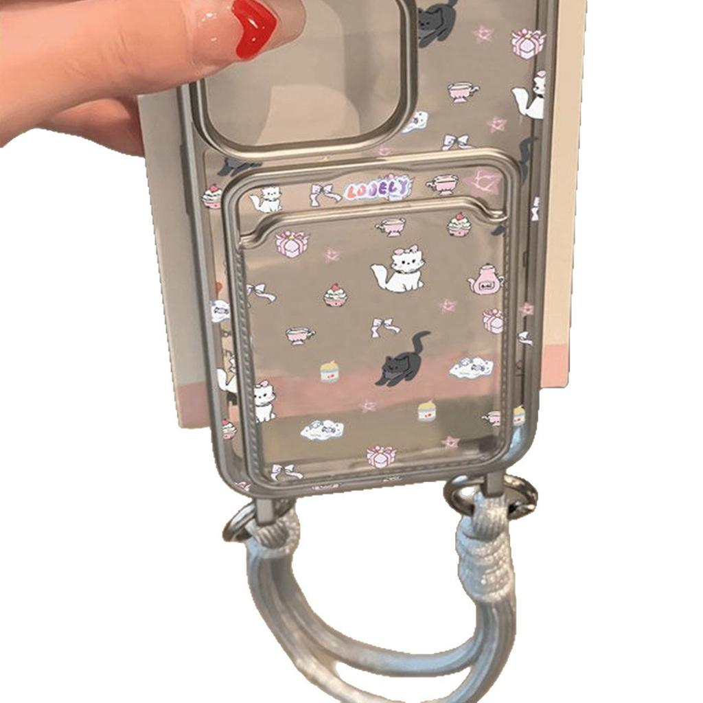 Electroplated Lanyard Card Holder Black and White Cat Frosted Translucent TPU Protective Case Fashionable Personalized Air Bag Anti-fall Shell
