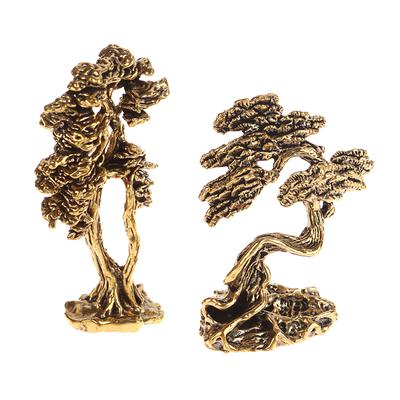 1 Pezzo Ottone Mini Benvenuto Pino Statuetta Albero Paesaggio in Miniatura Piccolo Albero Bonsai Statue Decorazioni Accessori