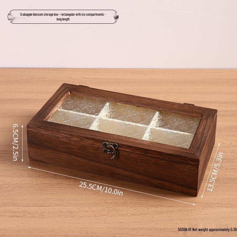 Retro Begonia Glass Lid Wooden Storage Box for Cosmetics, Snacks, Candy, and Documents - Dustproof and Multifunctional