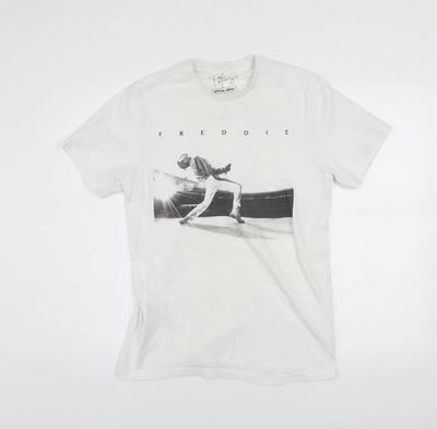 Topman Herren Weißes Freddie Mercury Band Grafik Baumwoll-T-Shirt Größe S