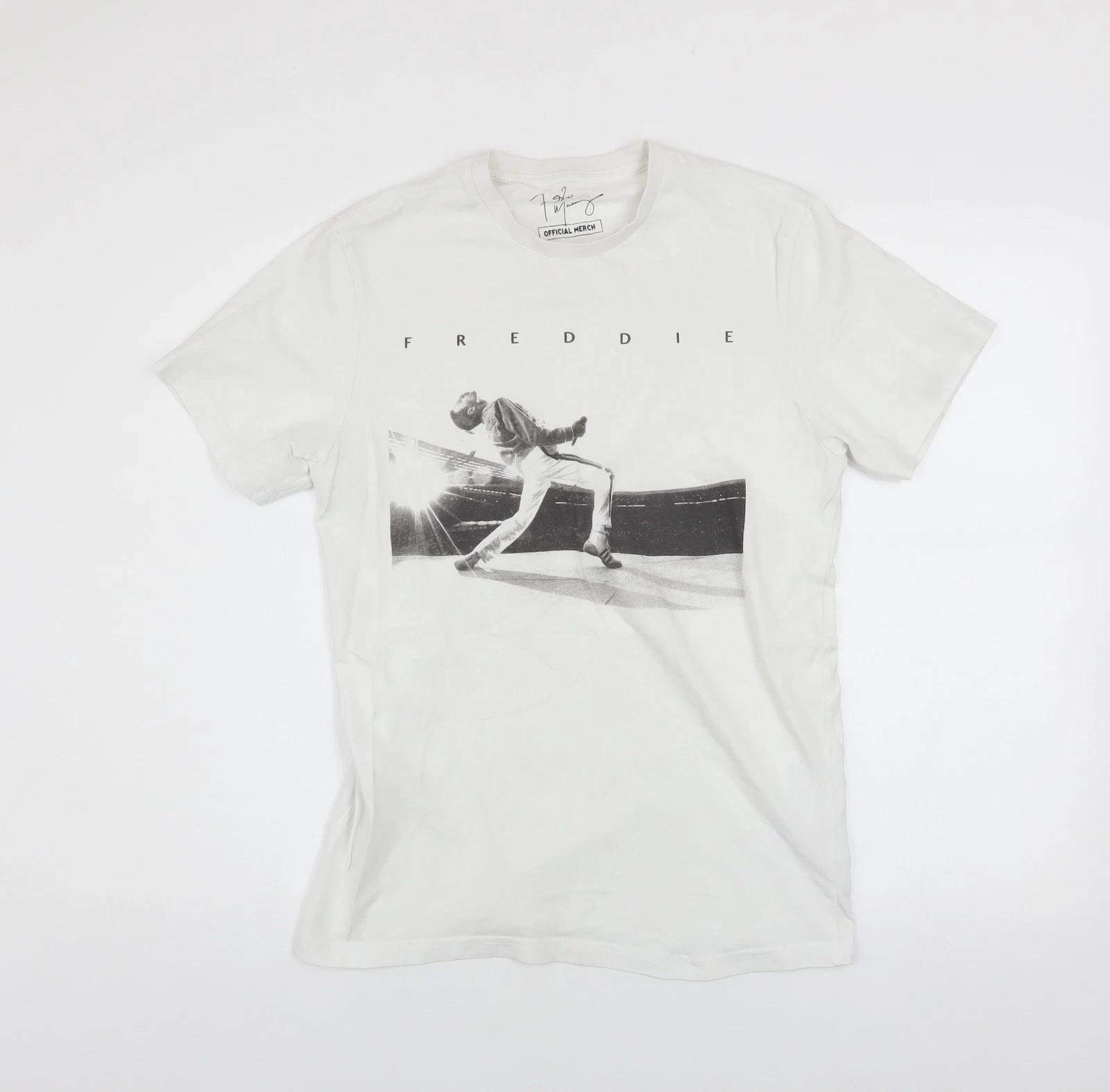 Topman Men’s White Freddie Mercury Band Graphic Cotton T-Shirt Size S XL