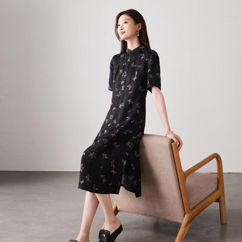 Черное платье-ципао SOFSIL с цветочным принтом M