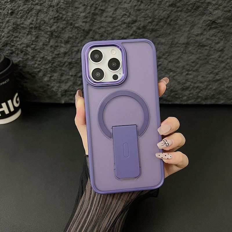 For Magsafe Solid Color Matte Soft TPU Border Bracket Shockproof Phone Case For IPhone 15 Pro Max 13 12 11 14 Pro Max Plus Cover