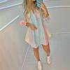 Women Summer Dress Woman Elegant Fashion Casual Party Dresses for Women Lace-up Striped Printing Long Sleeve Midi Shirt Dresses