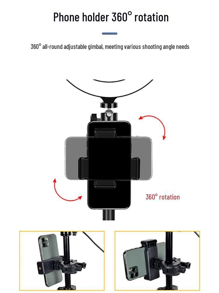 Mobile Phone Live Streaming Ring Light with Retractable Tripod and Multi-Position Stand