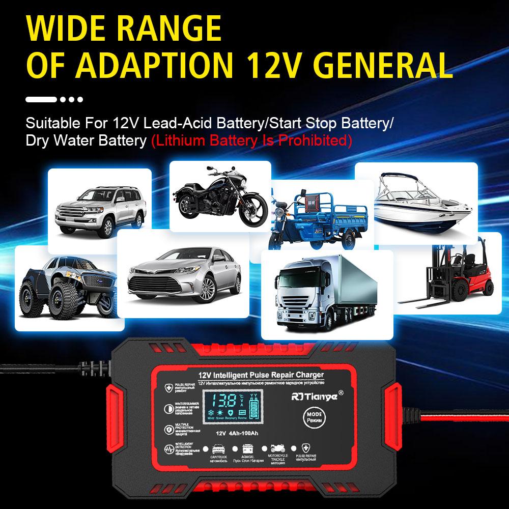 Quick Charge Power Pulse Repair LCD Display Car Battery Charger For Auto Moto Wet Dry Lead Acid AGM Gel 12V 6A