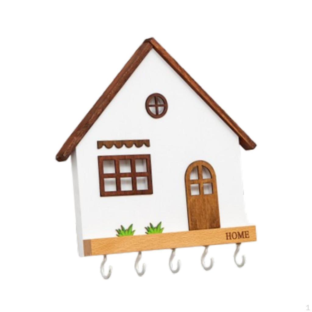 Wooden Key Holder Coat Hanger 5 Hooks Porch Sturdy Wall Mounted Office Home Entryway Hallway Indoor