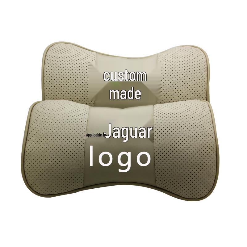 Genuine Leather Jaguar Car Headrest Pillow - Customizable Logo Neck and Back Support
