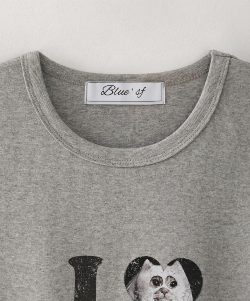 Beullusseonpeullawo I Love Cat Crop Top [Melange Gray]