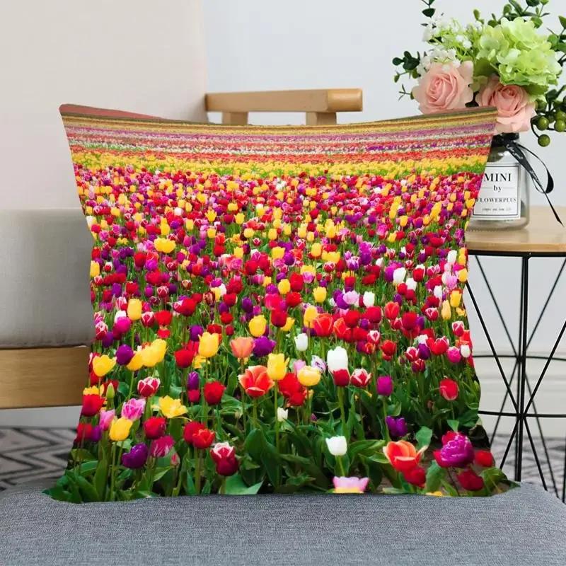 "Floral Tulip Pillowcase, Soft Cotton - Vibrant Flower Design for Spring Decor, Comfortable and Stylish, Perfect Gift for Home"