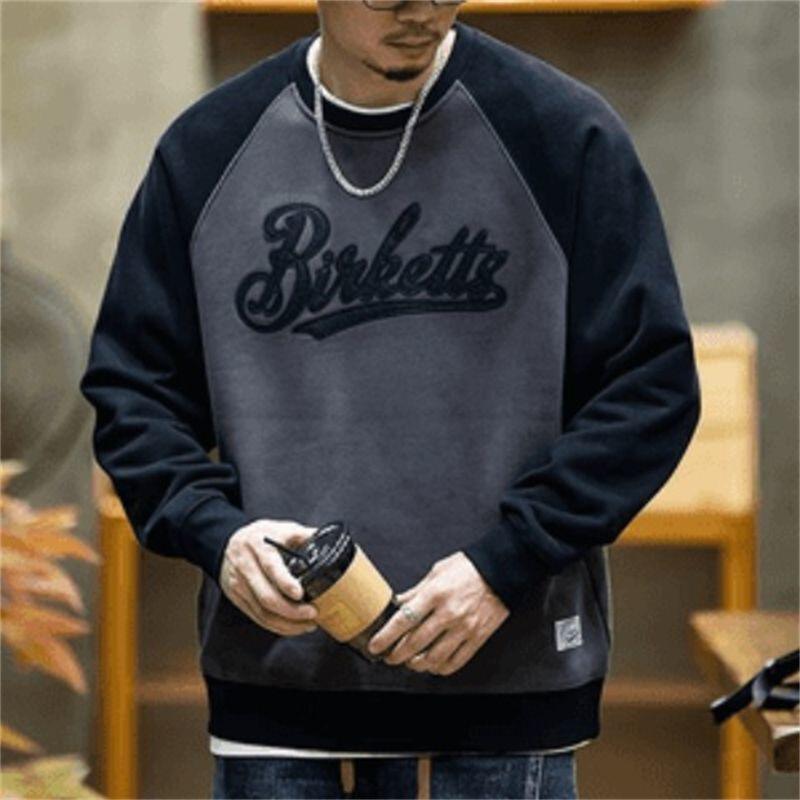 Men's Plus Size Color Block Heavyweight Hoodie - Casual Autumn/Winter Trendy Round Neck Pullover