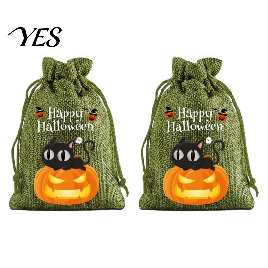 Trick or Treat Party Souvenirs 2Pcs Halloween Pumpkin Drawstring Bags for Candy Treats, Retro Burlap Cute Ghost Theme Pouches Bags, Portable