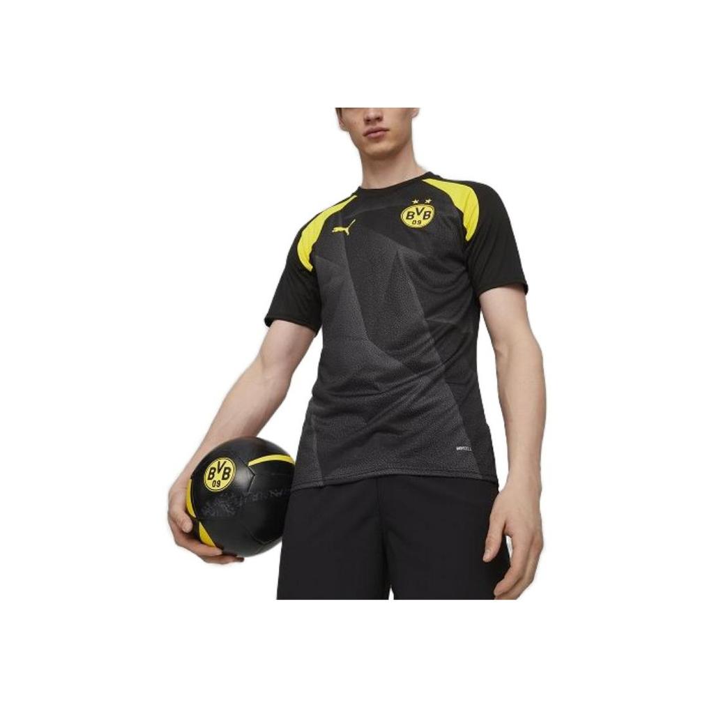 Puma Logo Print Round Neck Short Sleeve Soccer Shirt Men Tops Black 771797-01